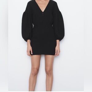 ZARA NWT Black Textured V-Neck Blouse with Covered Buttons